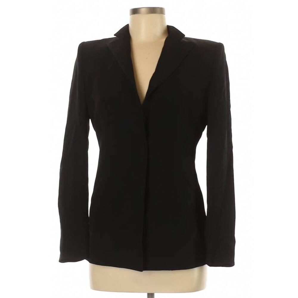 Armani Collezioni Black Textured Notch Lapel Blazer Made In Italy